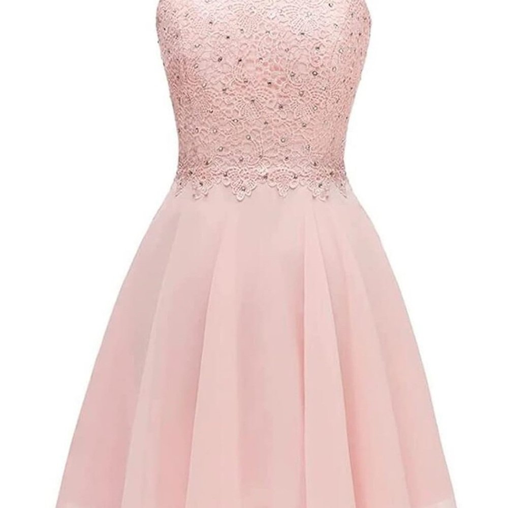 Chic Lace Halter Dress in Soft Pink